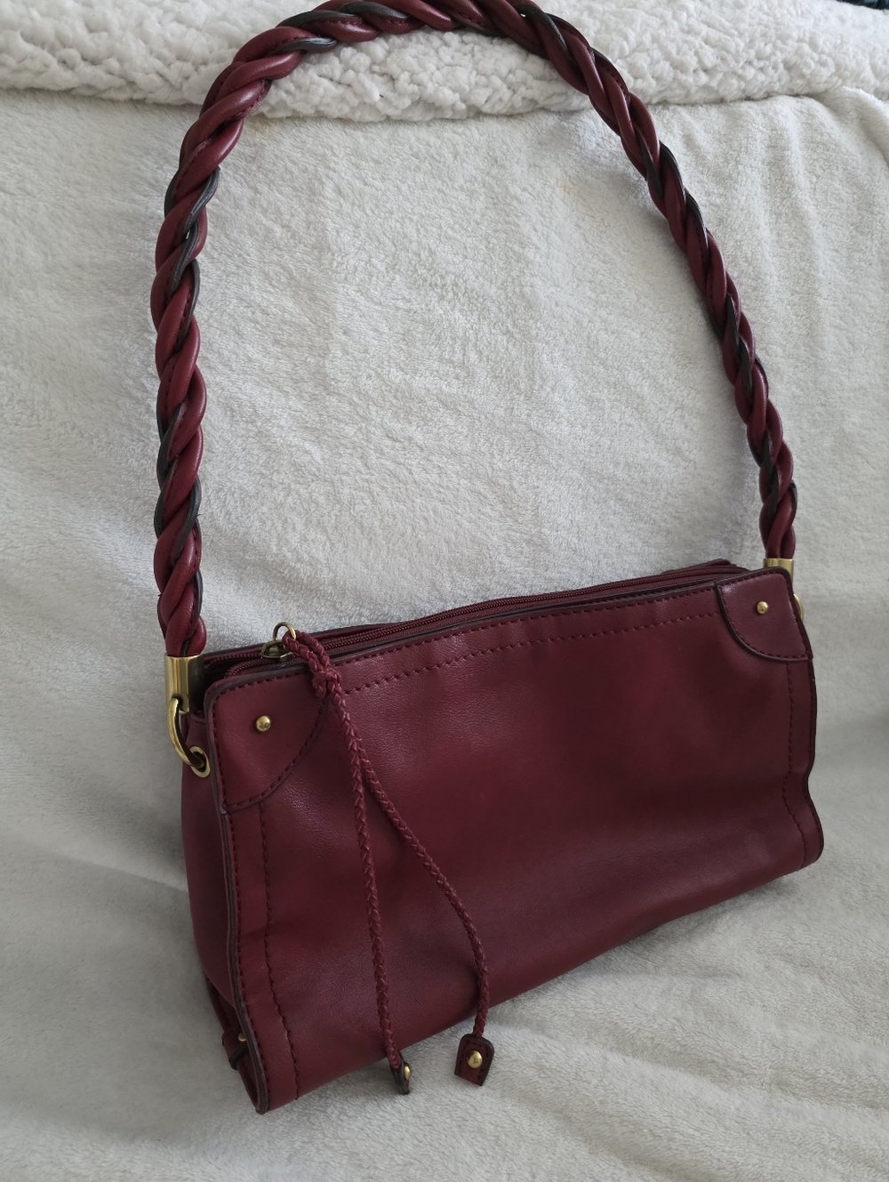 Vintage Relic Shoulder Bag Twisted Strap Dark Red Wine Y2K Western F. Leather - Picture 2 of 9